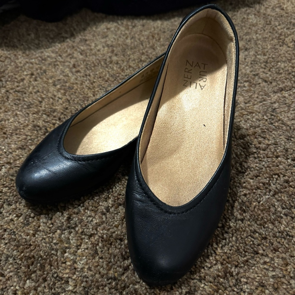 alizer natur black leather ballet flats size women's 6